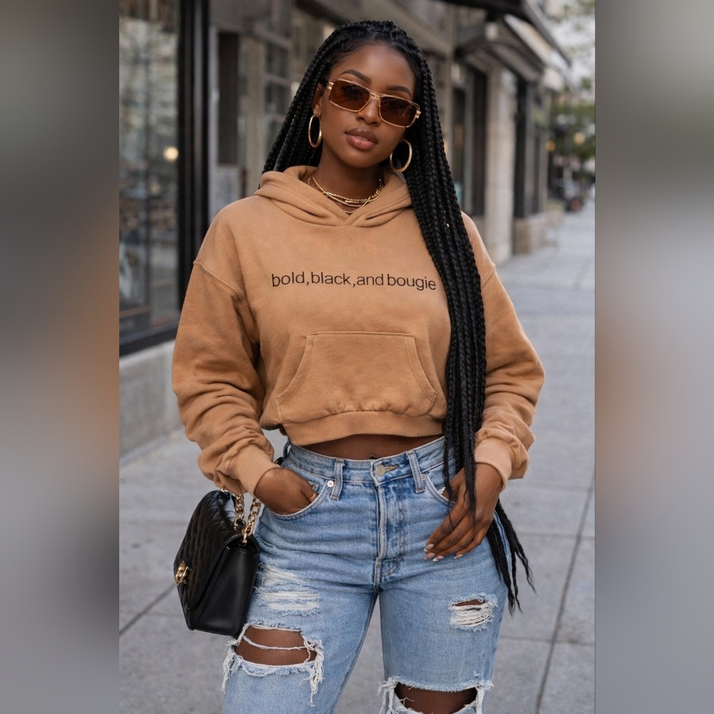 ✨ Bold, Black, and Bougie Cropped Hoodie – Trendy Statement Sweatshirt NWT
